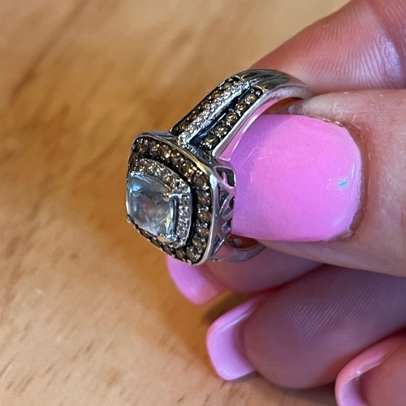 LeVian 14k Chocolate Diamonds Sea Blue Aquamarine Diamond Ring Size 7 - Picture 7 of 12